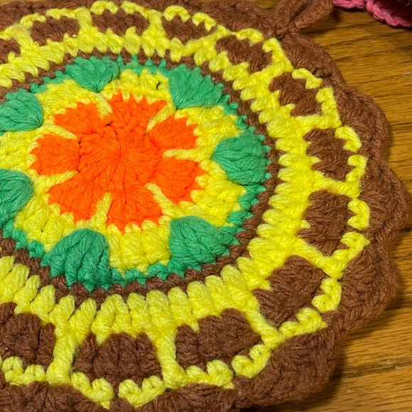 6 VNTG Potholders Excellent Clean Condition Hand Crafted Knit Crochet Blue Pink - Picture 4 of 17